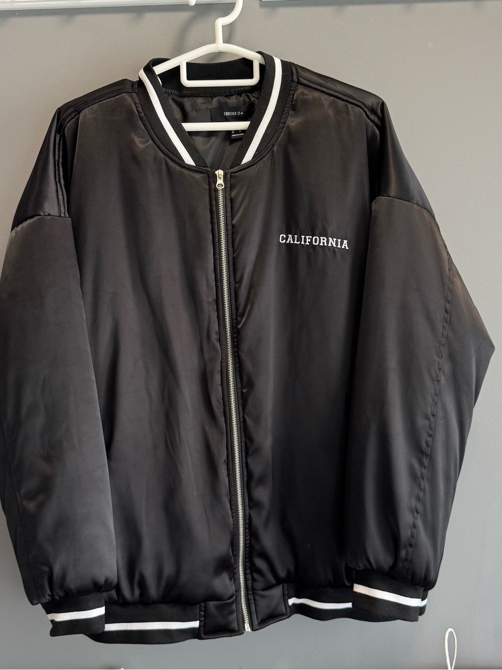 Forever 21 Black Satin 'California' Bomber Jacket